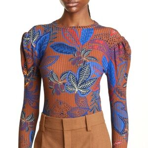 Floral Long Sleeve Top - Blue and Brown